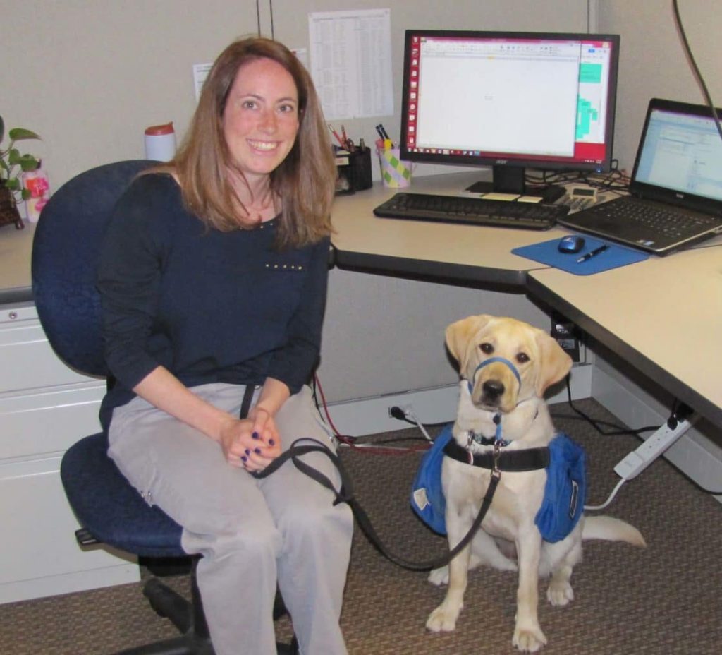 Assistant Project Engineer Marie Rivers and her Service-Dog-In-Training June in the Marlborough, MA office