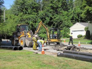 Water main installation in Milford, MA