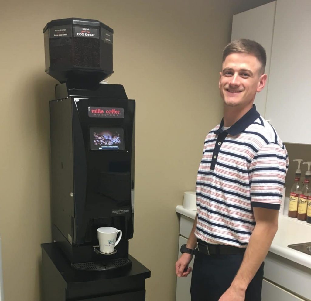 Engineer Mike Kaczowka from our Marlborough, MA office enjoys a mid-day mocha latte from our gourmet espresso and coffee machine