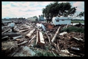Damage left behind after the Teton Dam failure, Rexburg, Idaho, 1976