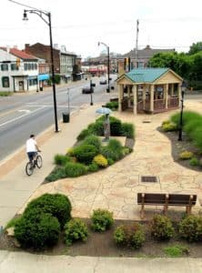 The site of a former gas station transformed into a pocket park in Hamilton, Ohio. Photo courtesy of https://www.journal-news.com