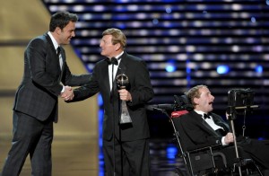 Ben Affleck presents Dick and Rick Hoyt with the Jimmy V Perseverance Award at the ESPYS, July 2013 JOHN SHEARER/INVISION/AP